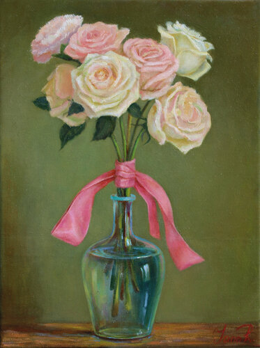 Сreamy roses by Yana Ros, Painting for Sale on Select