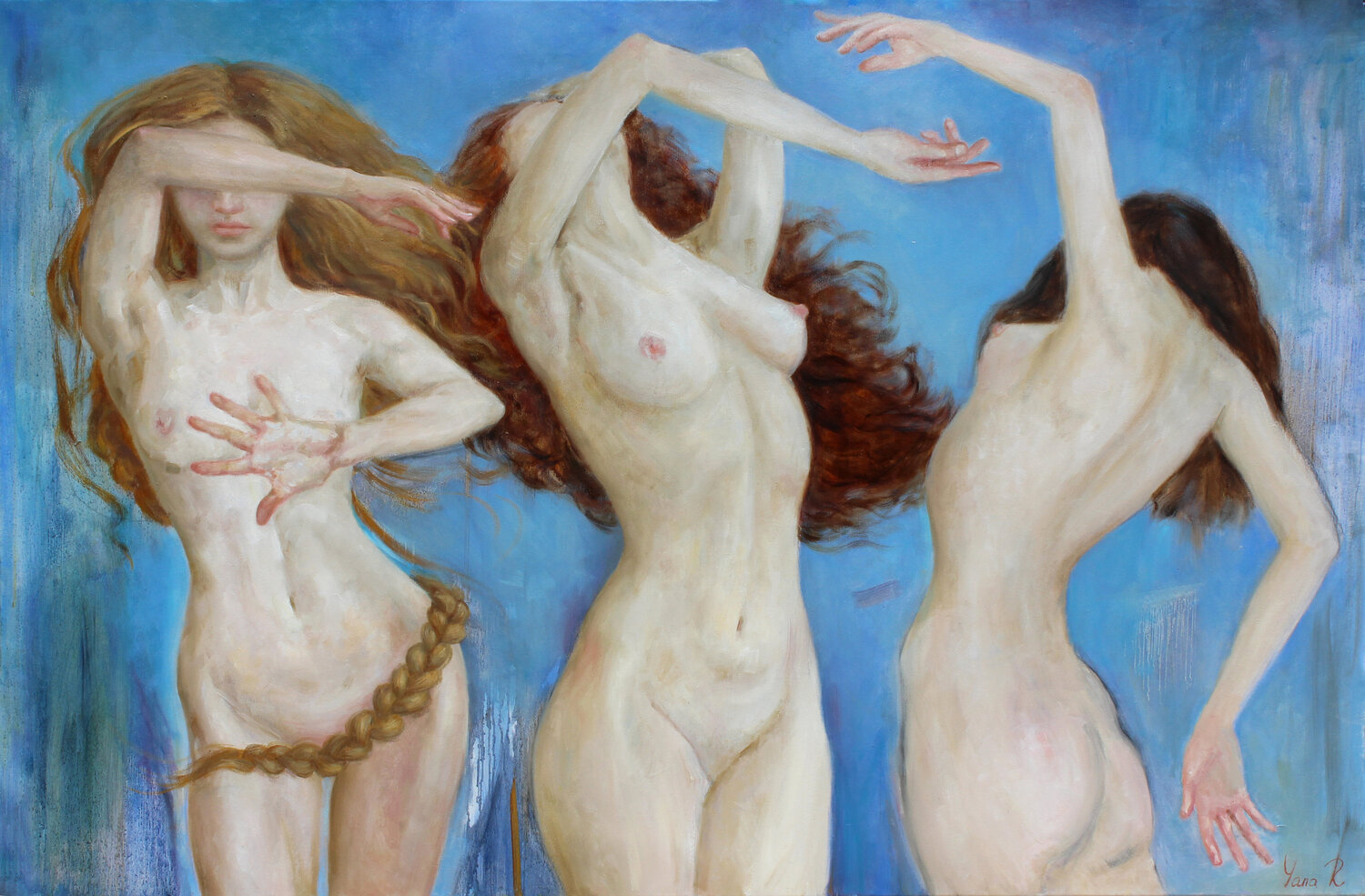 Three Nymphs Yana Ros Original painting for sale