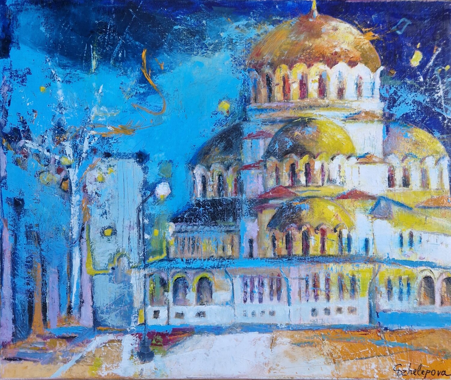 City views Sofia Bulgaria cathedral Svetla Dzhelepova Original painting for sale
