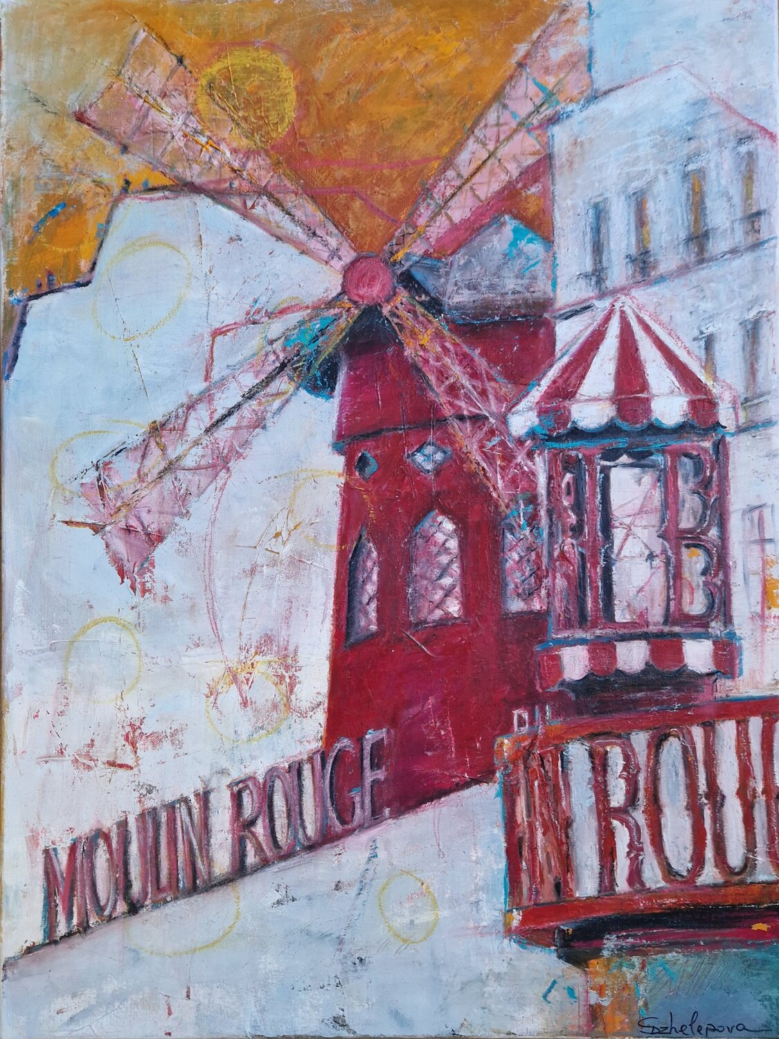 Spectacular Moulin Rouge Paris Svetla Dzhelepova Original painting for sale