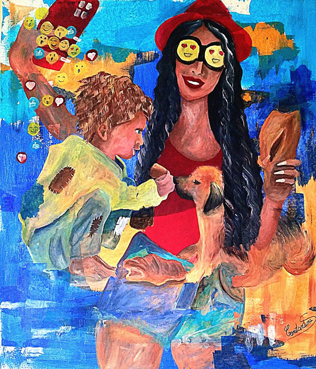 Faces of compassion Constantina Seracin Original painting for sale