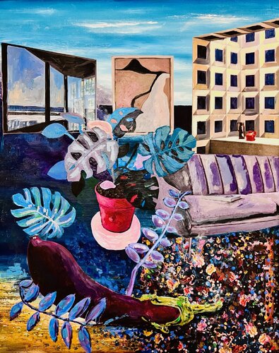 Eclectic Environment with mint Monstera Deliciosa by Stephanie Bing, Painting for Sale on Select
