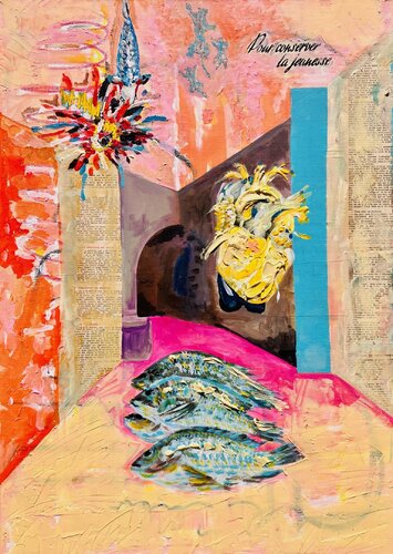 Pour conserver la jeunesse with yellow heart by Stephanie Bing, Painting for Sale on Select