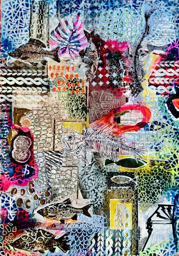 Visuelle Enzyklopädie 2 Elevated Fish — Refined Silhouettes and Tactile Geometry by Stephanie Bing, Painting for Sale on Select