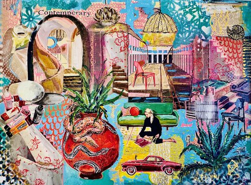 Contemporary Comfort Zone.   Seventies by Stephanie Bing, Painting for Sale on Select