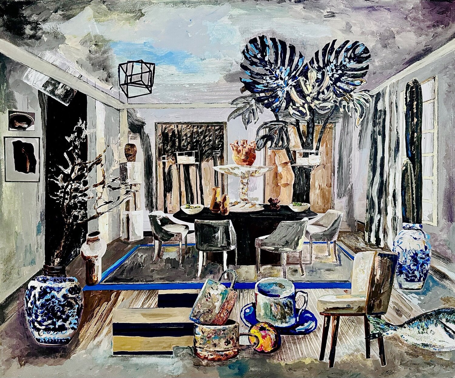 Grey Salon Stephanie Bing Original painting for sale