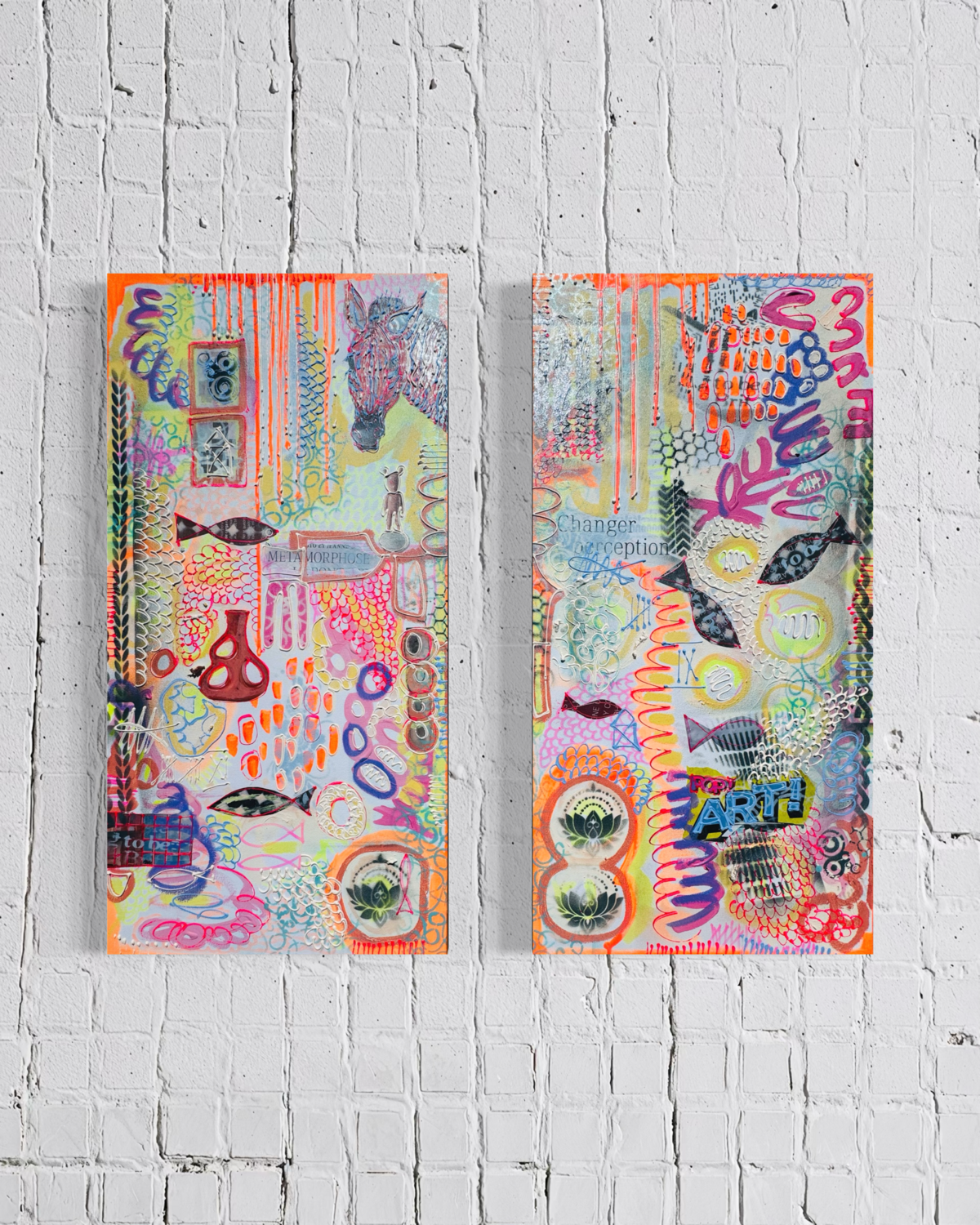 Pop Art Metamorphosis 1 & 2. Diptychon Stephanie Bing Original painting for sale