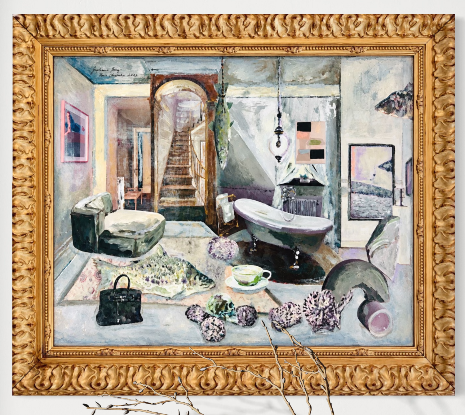 Gris en gris bathroom Stephanie Bing Original painting for sale