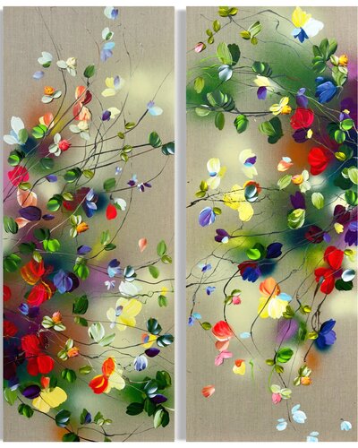"Wild Flowers"  large colorful floral diptych by Anastassia Skopp, Painting for Sale on Select