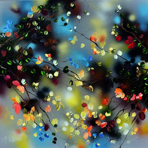 "Silent Radiance” square floral painting by Anastassia Skopp, Painting for Sale on Select