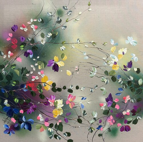 "Ethereal Drift” square floral painting by Anastassia Skopp, Painting for Sale on Select