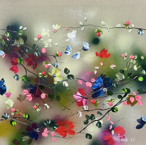 "Potpourri" colorful floral 3d painting on linen canvas by Anastassia Skopp, Painting for Sale on Select