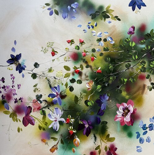 "Potpourri III" colorful floral 3d painting on canvas by Anastassia Skopp, Painting for Sale on Select