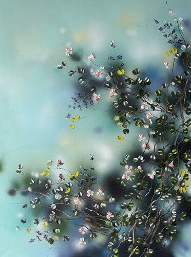 "Rose Branches" extra large floral 3d painting on linen canvas by Anastassia Skopp, Painting for Sale on Select