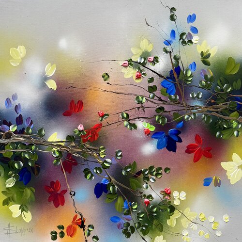Between Light and Bloom  - Contemporary Floral Abstraction by Anastassia Skopp, Painting for Sale on Select