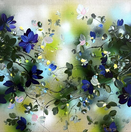 "Blooming Current" textured floral 3d painting on canvas by Anastassia Skopp, Painting for Sale on Select