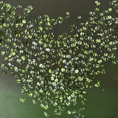 Emerald Calm  - Contemporary Floral Abstraction by Anastassia Skopp, Painting for Sale on Select