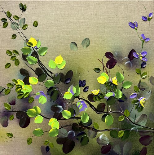 Lime-violet Blooms von Anastassia Skopp, Malerei kaufen auf Select