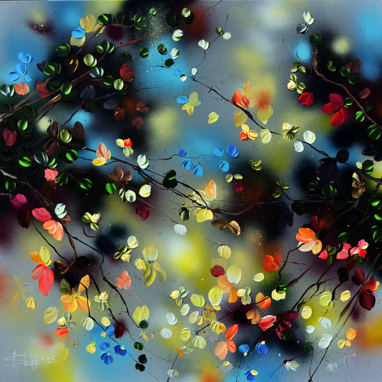 "Silent Radiance” square floral painting Anastassia Skopp Original painting for sale