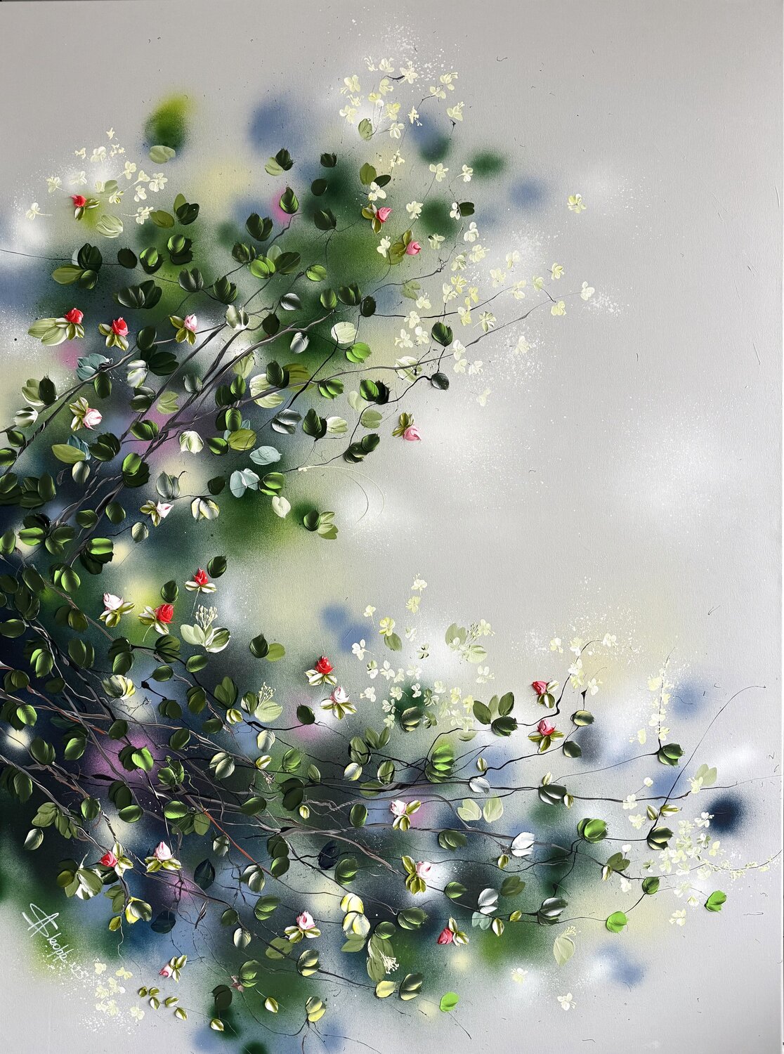 "Rose Bush III" extra large floral 3d painting on linen canvas Anastassia Skopp Original painting for sale
