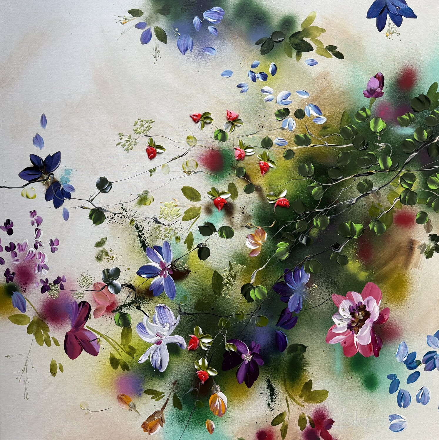 "Potpourri III" colorful floral 3d painting on canvas Anastassia Skopp Original painting for sale