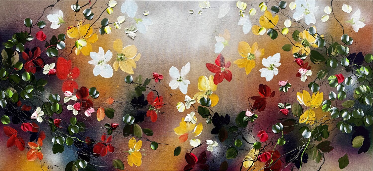 Autumn Light in Bloom - landscape format floral painting on canvas Anastassia Skopp Original painting for sale