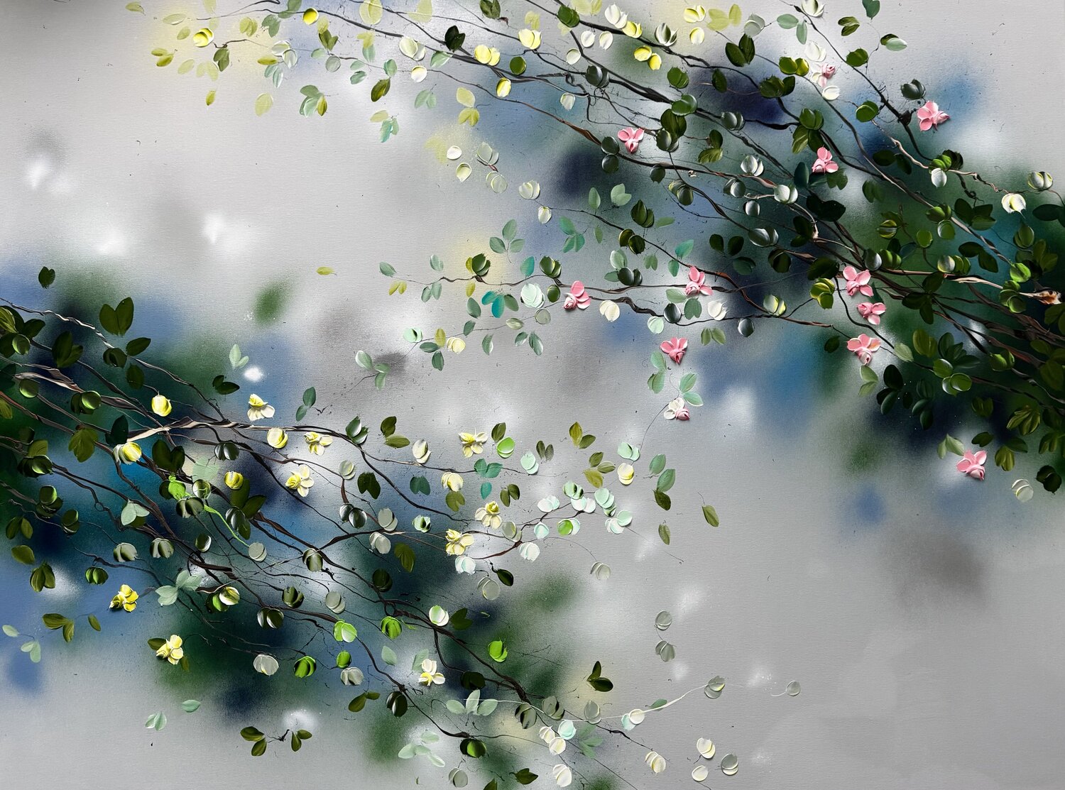 Extra large floral 3d painting on canvas "Between Rain Air and Branches" Anastassia Skopp Original painting for sale