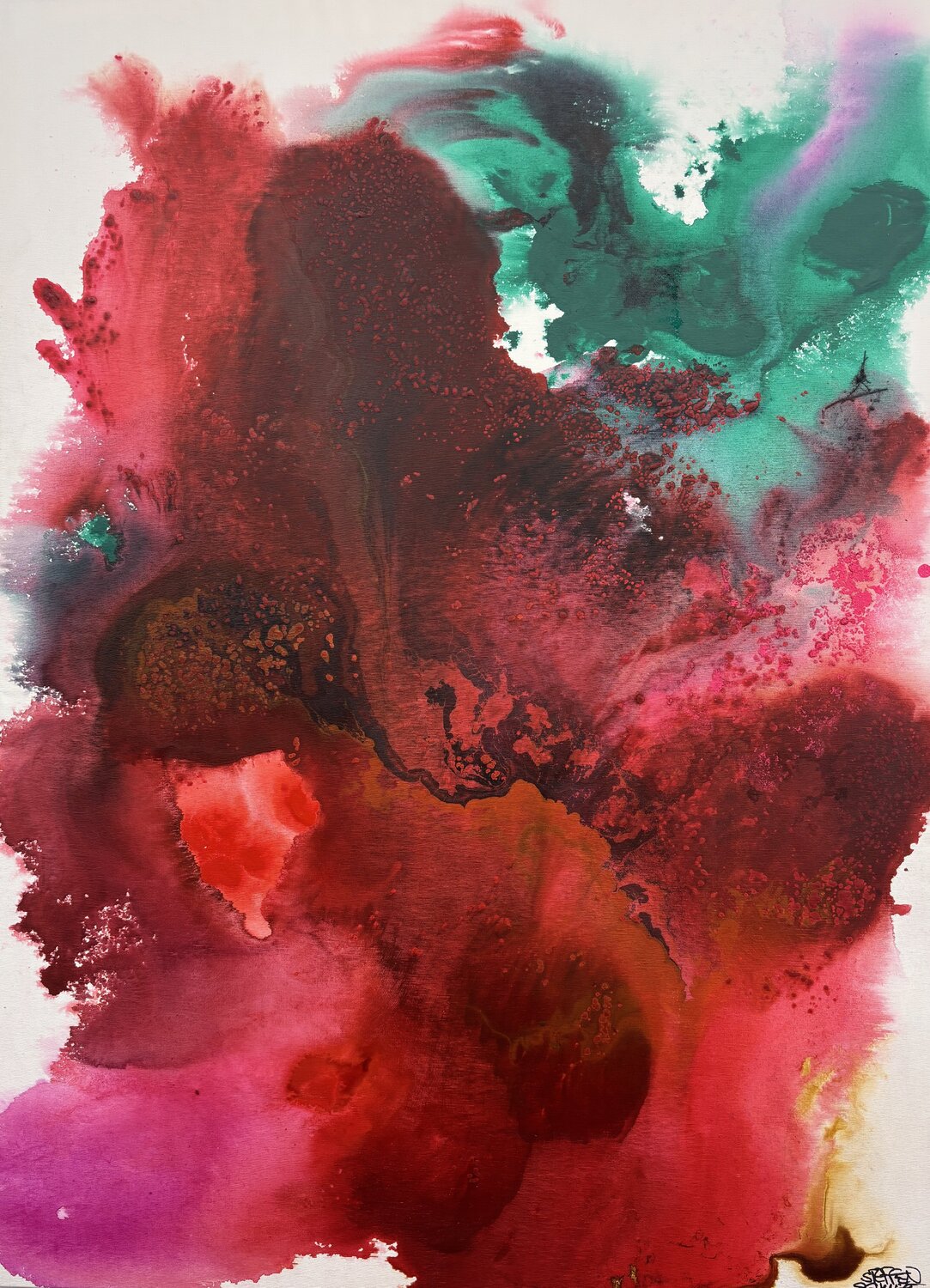 Floral Splash Burgundy Steffen Schulze Original painting for sale