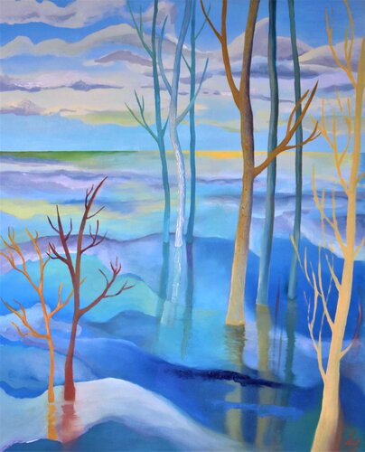 Reflections (Blue Lake) by Lelde Brake-Klaveri, Painting for Sale on Select