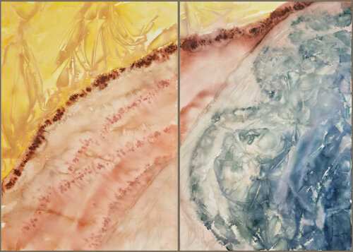 Yellow Cove ( Almería, Spain) Diptych by MACARENA SANZ, Painting for Sale on Select