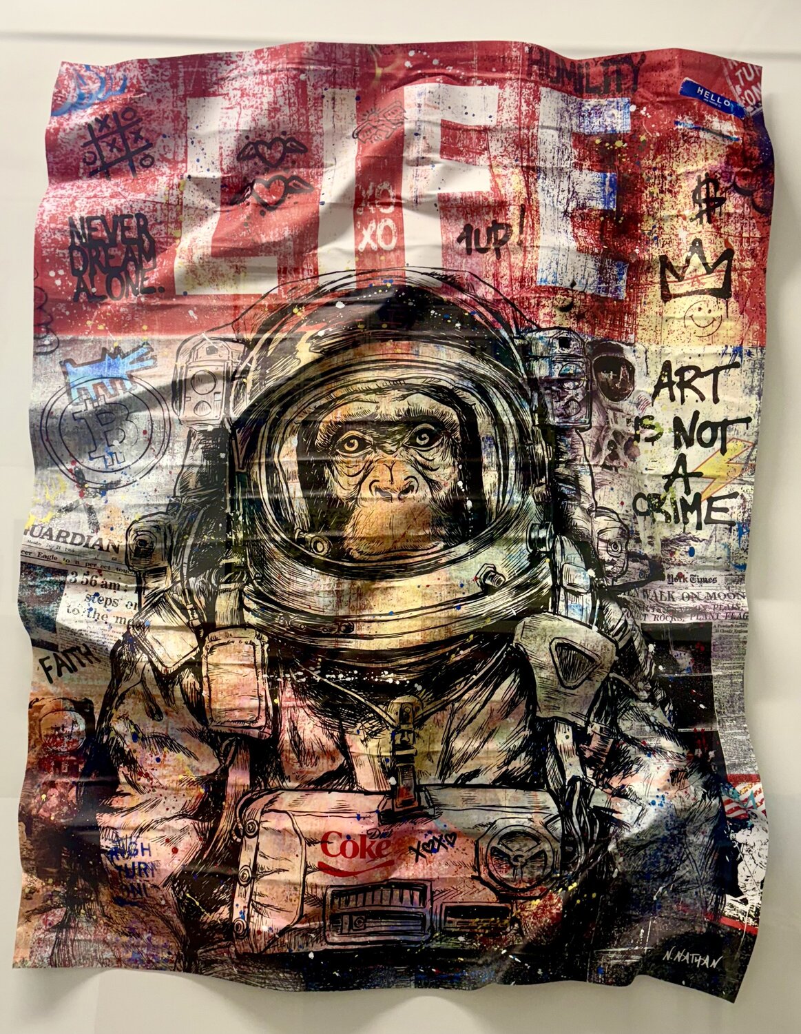 Space Monkey XOXO "red Canvas" N NATHAN Original painting for sale