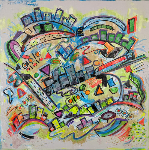 Old City Bravely Transitioning To Smart City by Dorothea Sandra, Painting for Sale on Select