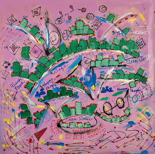 Smart City In Pink by Dorothea Sandra, Painting for Sale on Select