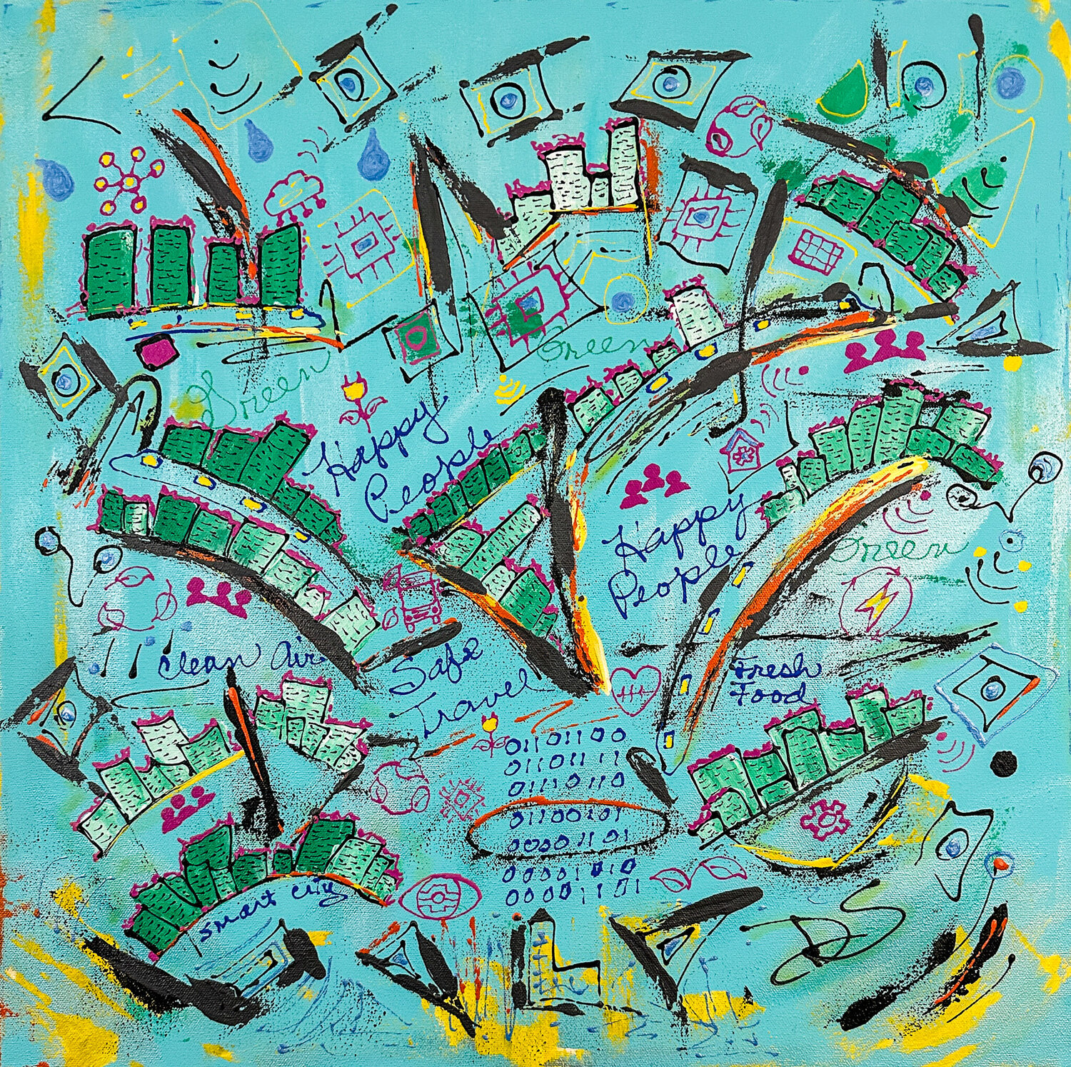 Smart City Words Dorothea Sandra Original painting for sale