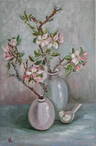 Still life with apple flowers "Spring bloom" by Olena Kolotova, Painting for Sale on Select