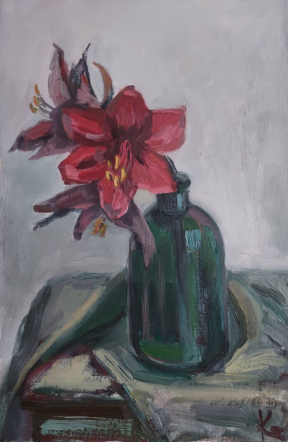 Still-life with flowers "Red Amaryllis" Olena Kolotova Original painting for sale
