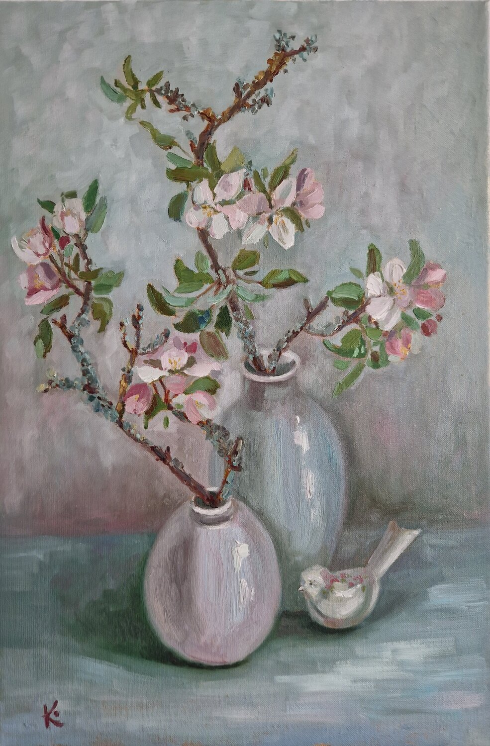 Still life with apple flowers "Spring bloom" Olena Kolotova Original painting for sale