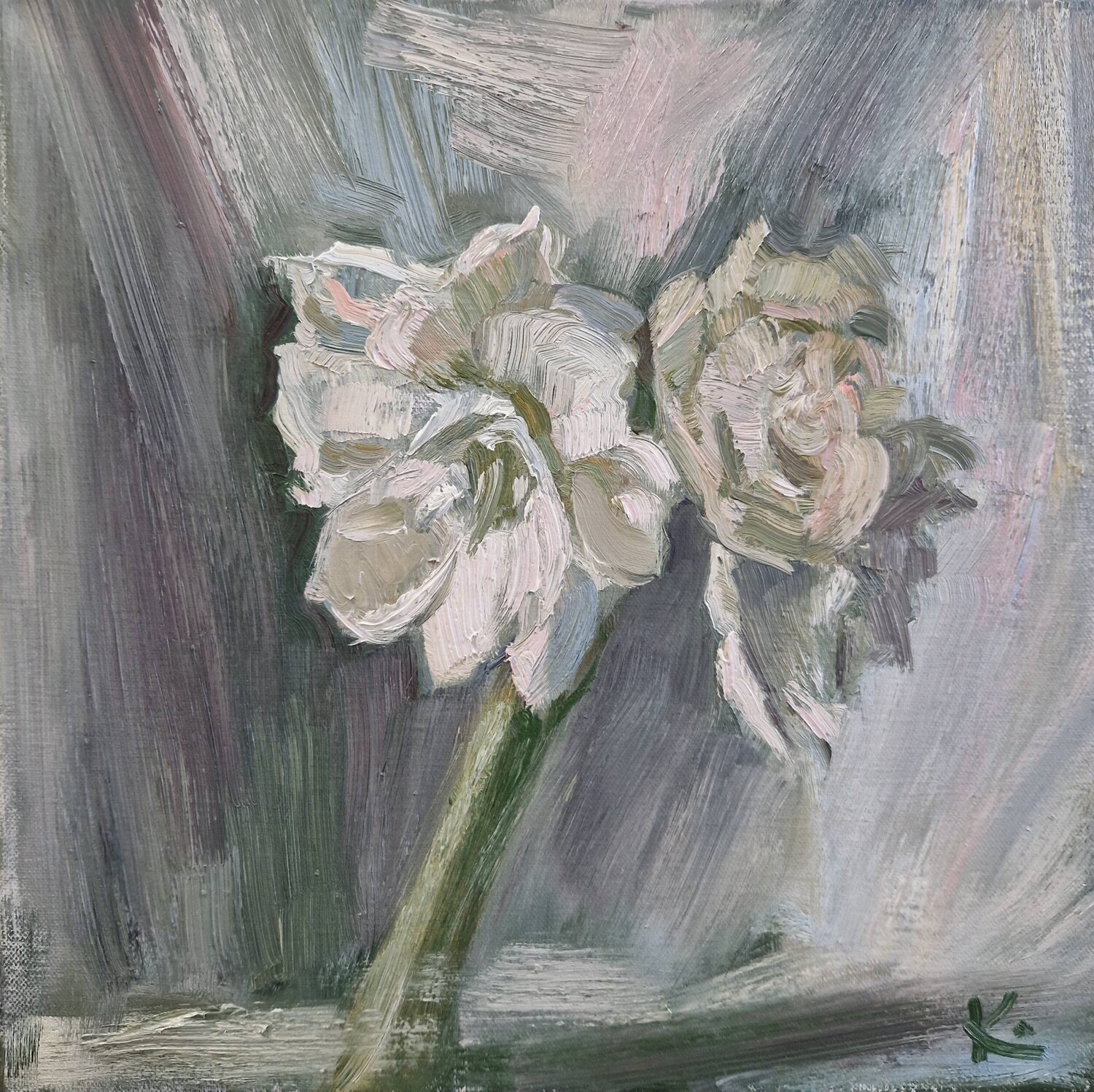 Still-life with Flower "White Amaryllis" Olena Kolotova Original painting for sale