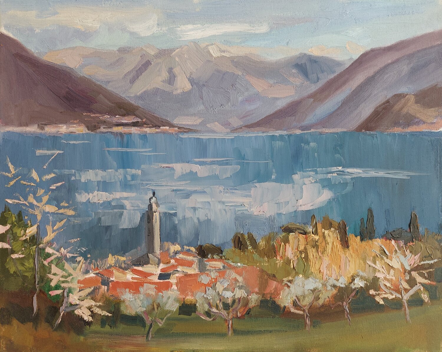 Landscape "Viev of Bellagio" Olena Kolotova Original painting for sale