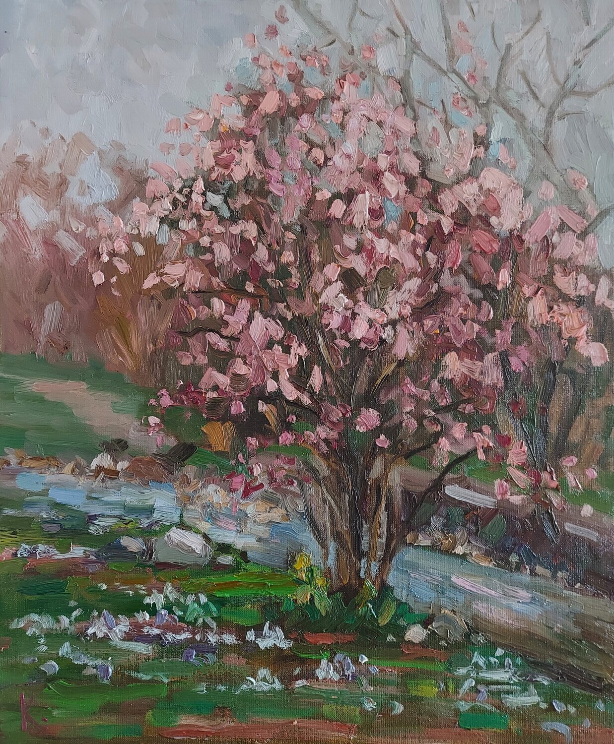 SPRING LANDSCAPE "BLOOMING TREE" Olena Kolotova Original painting for sale