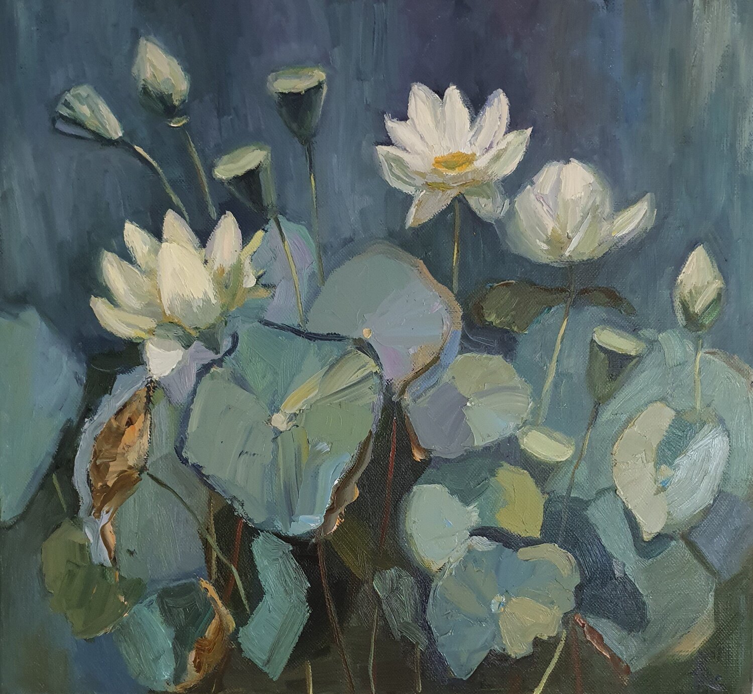 "Water flowers Lotus" Olena Kolotova Original painting for sale