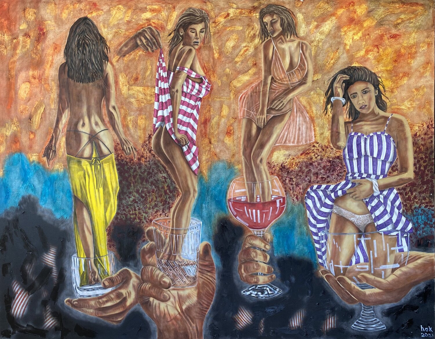 Ladies On The Rocks Huseyin Ak Original painting for sale