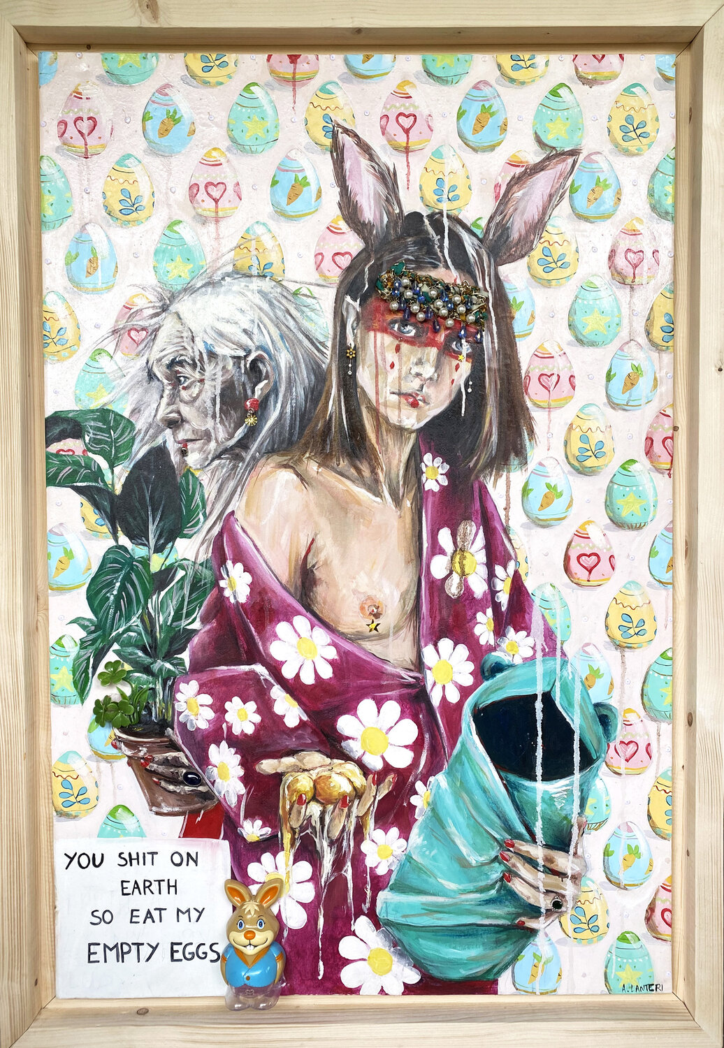 You shit on Earth so eat my Empty Eggs Aurore LANTERI Original painting for sale