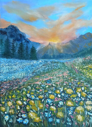 Mountain Sunrise by Maria Galan, Painting for Sale on Select