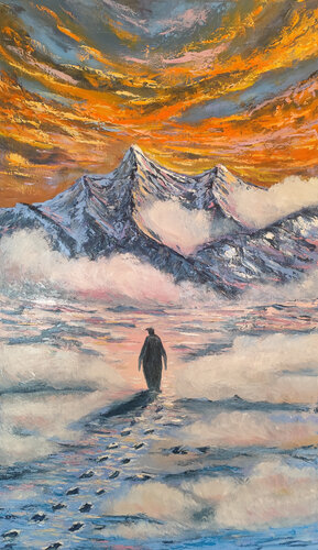 Viaggio dell' anima. Pinguino e la montagna. by Maria Galan, Painting for Sale on Select