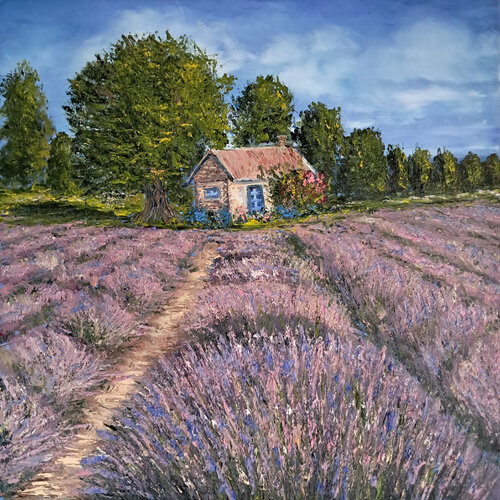 Quiete tra i campi di lavanda by Maria Galan, Painting for Sale on Select