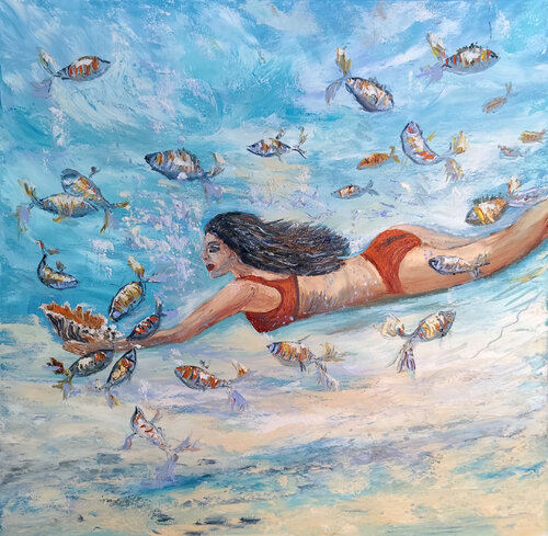 Simbiosi: la ragazza con la conchiglia by Maria Galan, Painting for Sale on Select