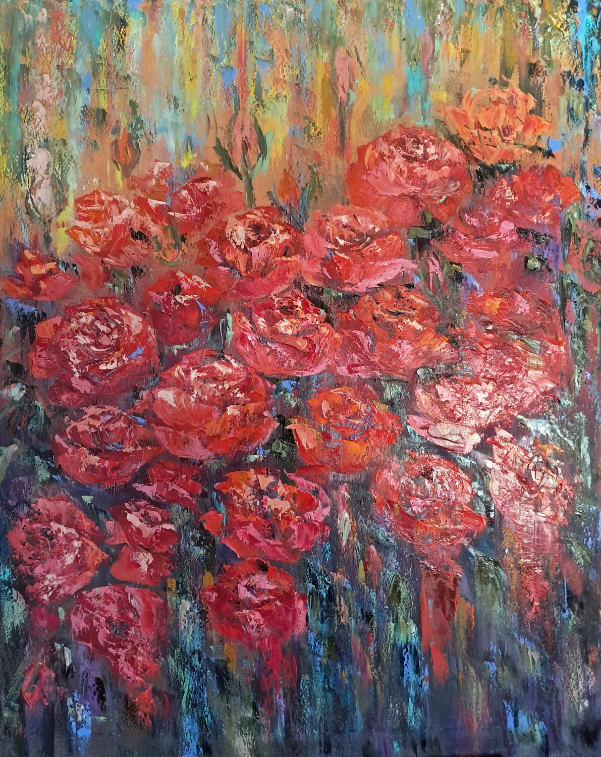 Quadro moderno con rose Maria Galan Original painting for sale