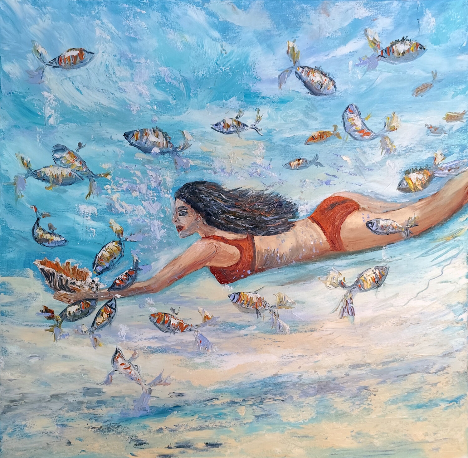 Simbiosi: la ragazza con la conchiglia Maria Galan Original painting for sale