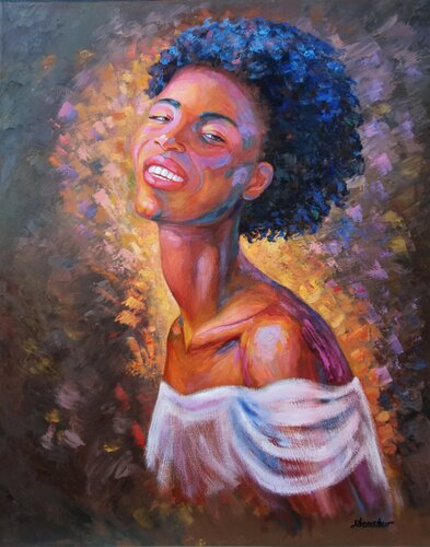 Spirit of Africa portrait girl by Nata Shemshur, Painting for Sale on Select